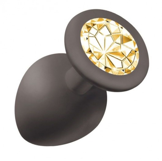 Чёрная анальная пробка Emotions Cutie Large с желтым кристаллом - 10 см. - Lola Games - купить с доставкой в Воронеже