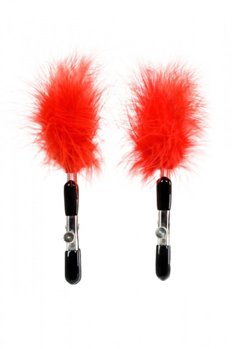 Зажимы для сосков с красным пухом Theatre - ToyFa - купить с доставкой в Воронеже