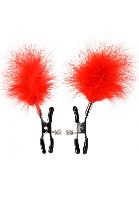 Зажимы для сосков с красным пухом Theatre - ToyFa - купить с доставкой в Воронеже