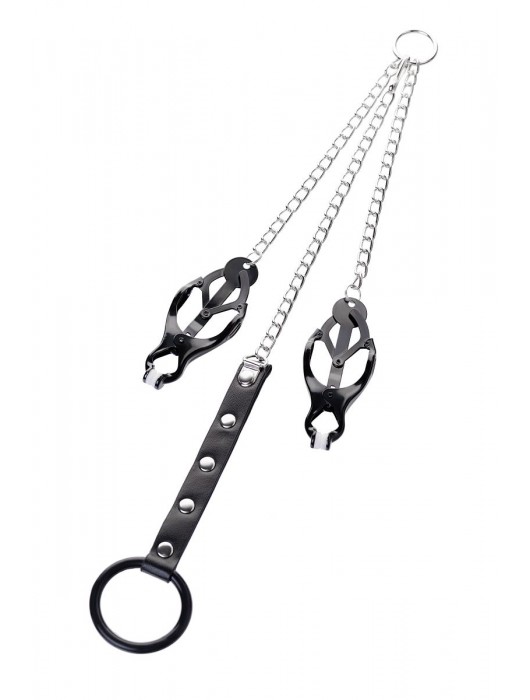 Черно-серебристые зажимы для сосков с кольцом для пениса TOYFA Metal - ToyFa - купить с доставкой в Воронеже