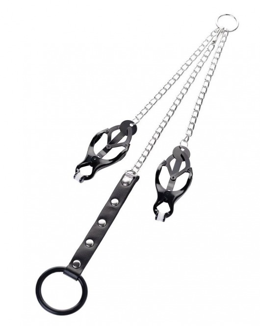 Черно-серебристые зажимы для сосков с кольцом для пениса TOYFA Metal - ToyFa - купить с доставкой в Воронеже